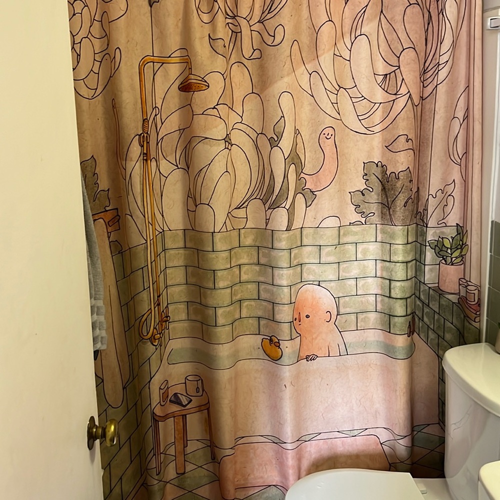 Pink and green novelty shower curtain